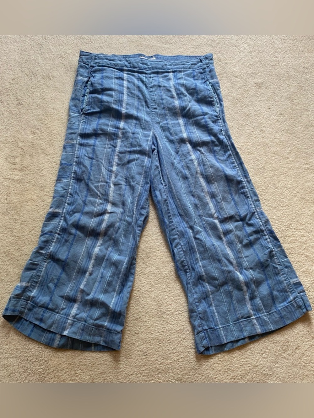 Anthropologie Laguna Cropped Wide-Leg Pants Medium Cotton/Linen Wedgewood Blue